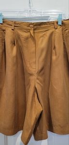 VINTAGE 80'S SILK CARAMEL PLEATED DRESS SHORTS